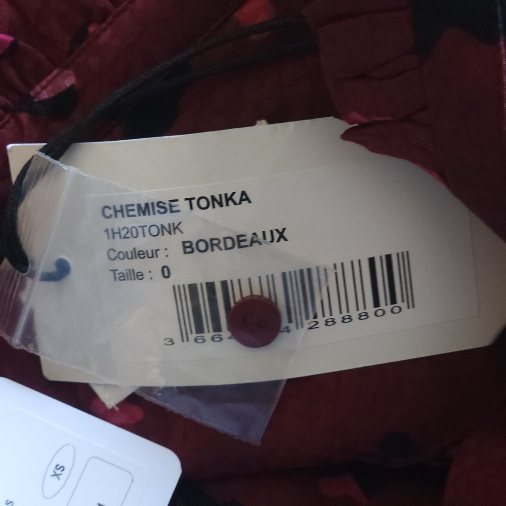 ba&sh Tonka Blouse Bordeaux Abstract Jacquard Red Size X Small NWT $264 - Picture 7 of 7
